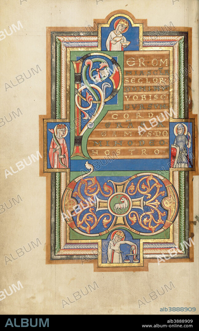 UNKNOWN. Decorated Incipit Page with a VD Monogram. Date/Period: Probably 1170s. Folio. Tempera colors, gold leaf, silver leaf, and ink on parchment. Height: 282 mm (11.10 in); Width: 189 mm (7.44 in).