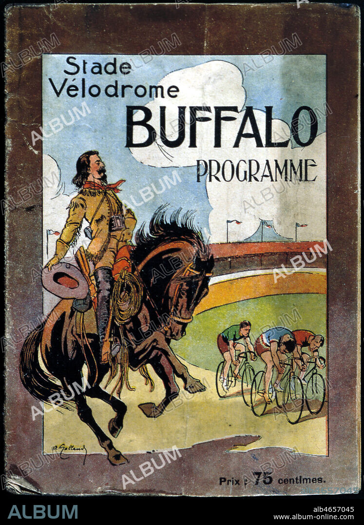 Programmes des courses se deroulant dans le Velodrome Buffalo le 22 septembre 1922. Illustration d'Andre GALLAND (1886-1965)(ADAGP). Credit : Coll. Perrin/KHARBINE-TAPABOR.