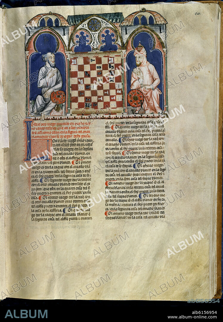 ALFONSO X OF CASTILE THE WISE. LIBRO DE JUEGOS O LIBRO DEL AJEDREZ DADOS Y TABLAS - 1283 - FOLIO 10R - DOS ARABES JUGANDO AL AJEDREZ - MANUSCRITO GOTICO.