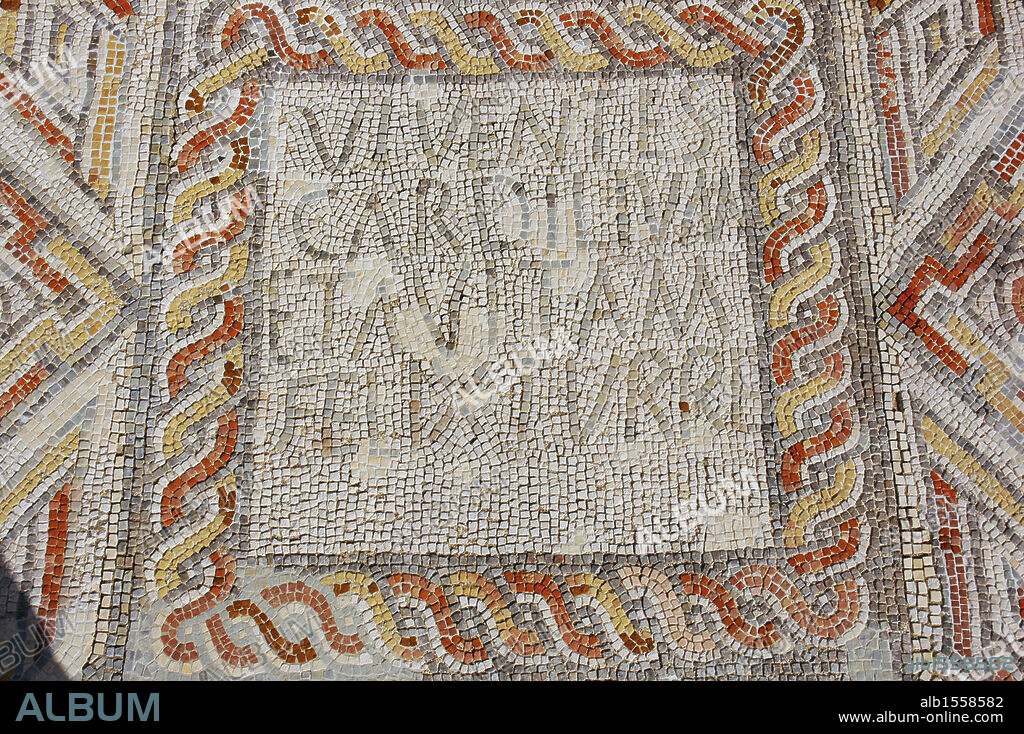 Portugal. Roman ruins of Villa Cardillio. 1st-4th centuries AD. Detail of a mosaic with the names of the owners: Cardilio and Avita. Environs of Torres Novas.