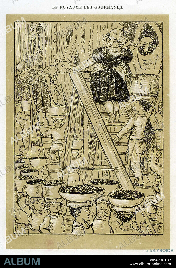 Le Palais de Dame tartine ... Illustration de 1866 par Lorenz FROLICH (1820-1908) pour Le royaume des gourmands par STAHL (1814-1886). Credit : Coll. Jean Vigne/KHARBINE-TAPABOR.