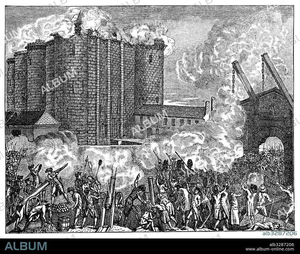Historia. Francia. Toma de la Bastilla el 14 de julio de 1789, en París. Grabado de 1906.