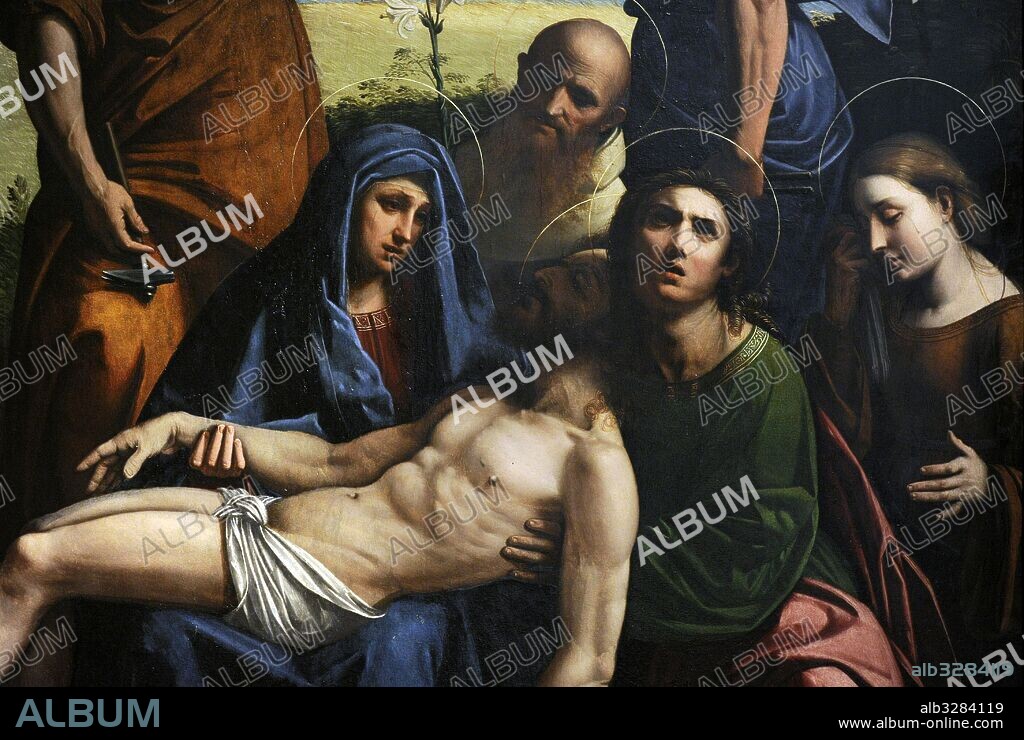Giovanni Battista Benvenuti, called Ortolano (ca.1485-after 1524). Italian painter. Lamentation of Christ, 1521. Detail. Bourbon Collection. National Museum of Capodimonte. Naples. Italy.