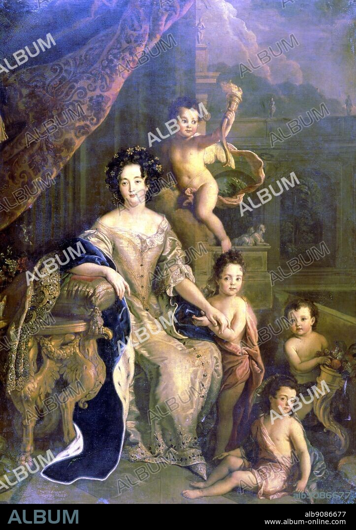 Madame de Montespan (1641-1707) and her children after Pierre Mignard (1610-1695). Musee de Versailles (Versailles Museum). The Sun King by Nancy Mitford, page 49.