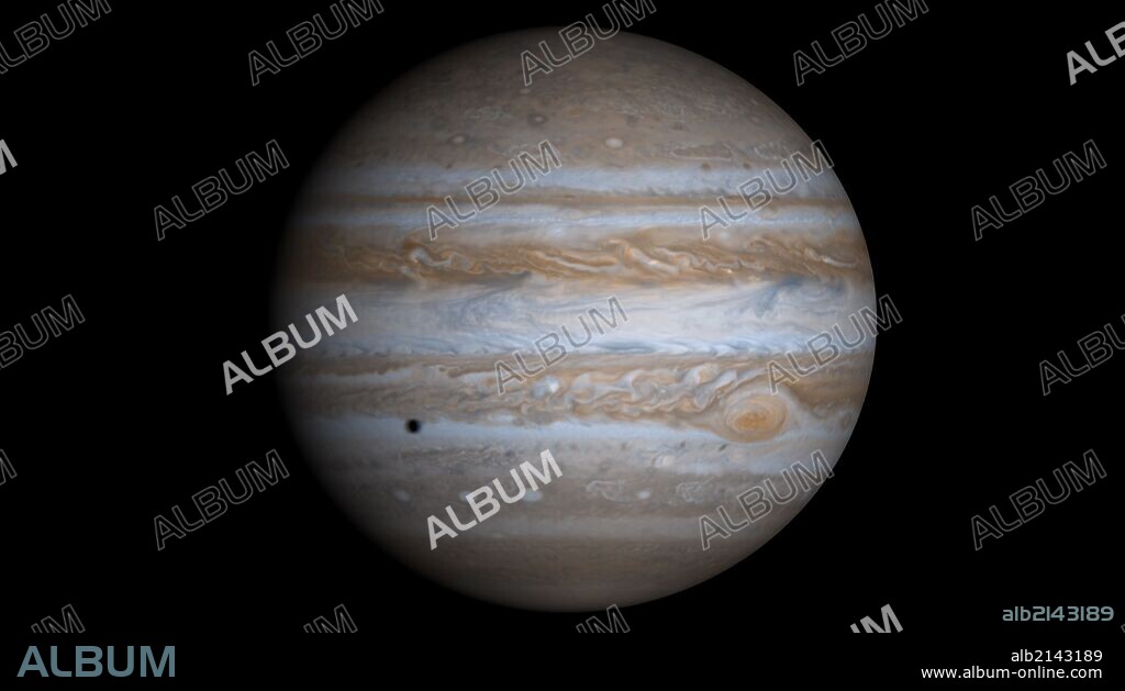 This true-color simulated view of Jupiter is composed of 4 images taken by NASA's Cassini spacecraft on December 7, 2000. (Photo by: Universal History Archive/UIG via Getty Images).
