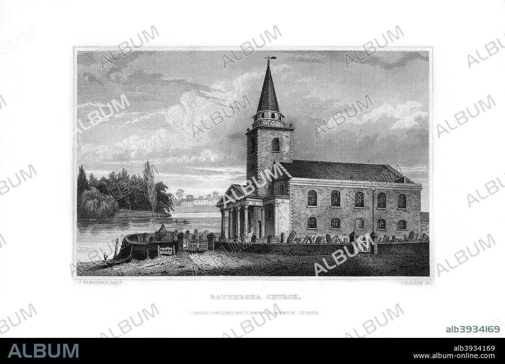 Battersea Church, Battersea, London, 1829. Built in 1777, St Mary's Battersea has connections with William Blake, who was married there, JMW Turner, who painted the Thames from the vestry window, and Scott of the Antarctic.