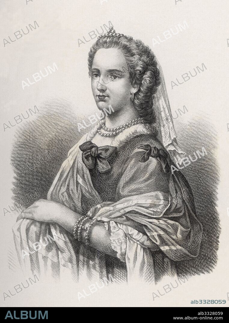 María Teresa I de Austria (1717-1780), emperatriz consorte del Sacro Imperio romano-germánico. Grabado de 1880.
