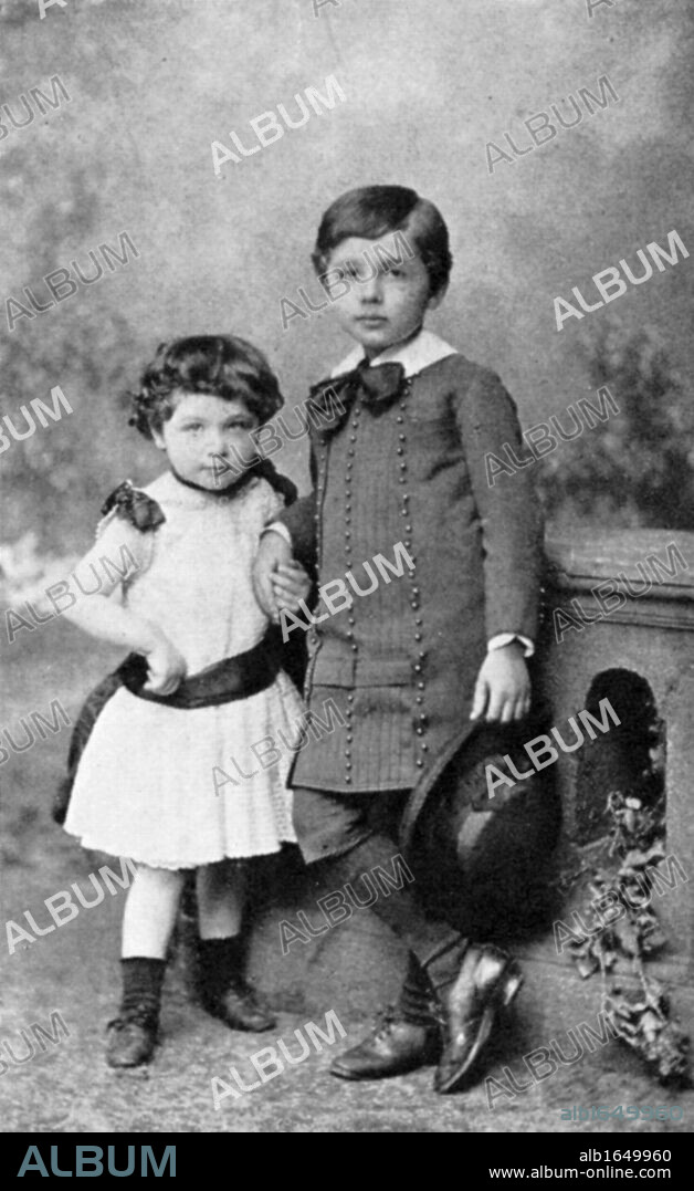 Albert Einstein (1879-1955) German-Swiss mathematician: Relativity. Einstein and his sister Maja as small children.