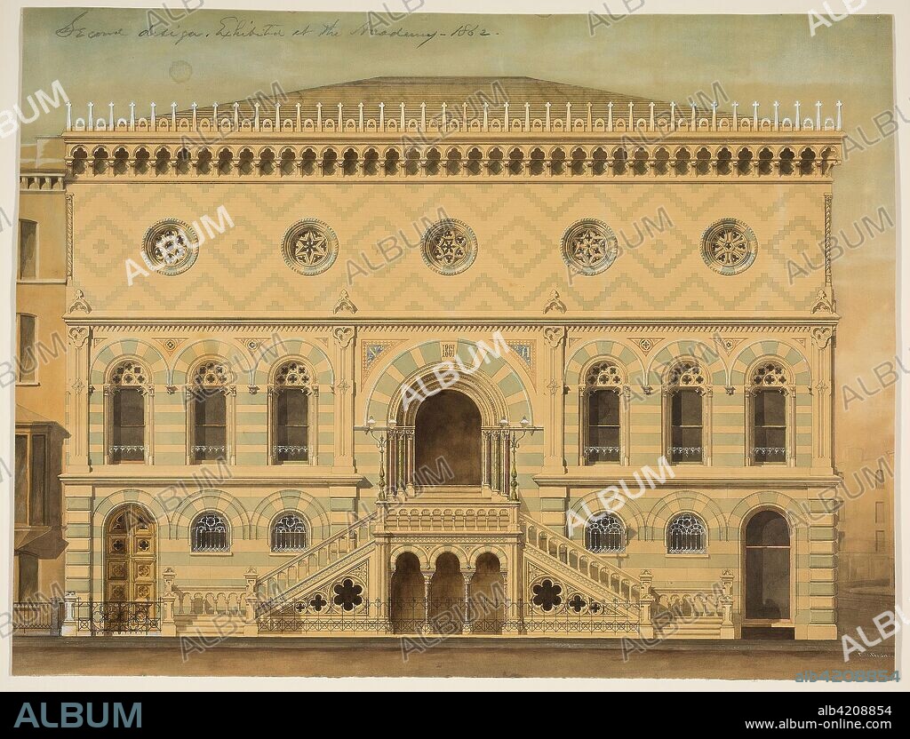 National Academy of Design Competition, New York, New York, South Elevation. Peter Bonnett Wight; American, 1838-1925. Date: 1861. Dimensions: 44.8 × 58.1 cm (17 5/8 × 22 7/8 in.). Ink, watercolor, and gouache on paper. Origin: New York City.