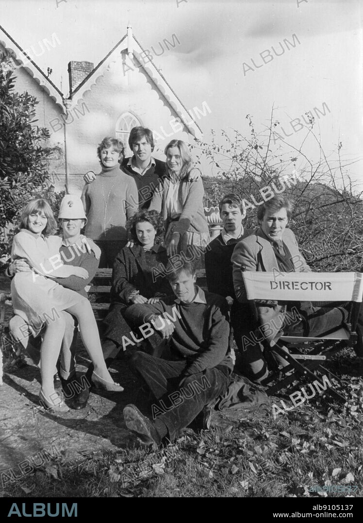 The Grenville Players 1981. Back row, right to left, Henrietta Pickthorne, Harry Herbert, Carolyne. Middle row, right to left, Chris Figg, Simon Berry, Lulu River Carnac Hugo Morgan Grenville, Clara?. Front, James Meneage.