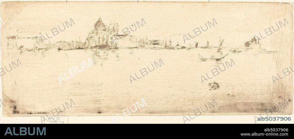 James McNeill Whistler, (artist), American, 1834 - 1903, Little Salute, 1879/1880, drypoint, plate: 8.41 x 20.96 cm (3 5/16 x 8 1/4 in.), sheet (includes tab with signature): 10.16 x 20.96 cm (4 x 8 1/4 in.).