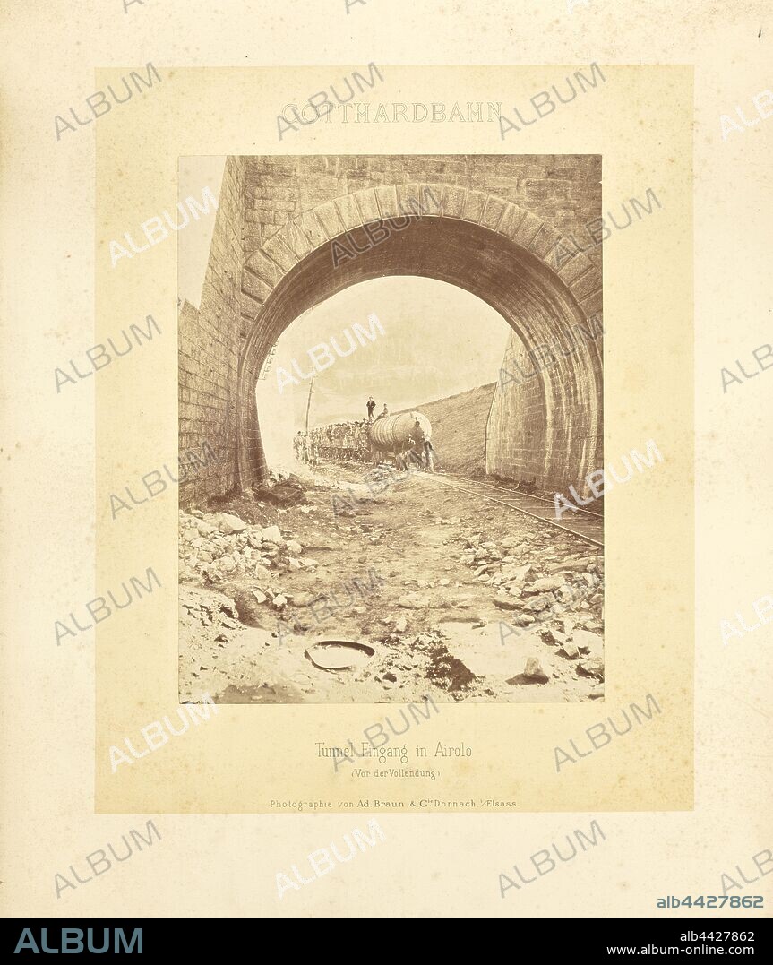 Gotthardbahn: Tunnel Eingang in Airolo (Vor der Vollendung), Adolphe Braun & Cie (French, 1876 - 1889), Dornach, France, about 1875–1882, Albumen silver print, 28 × 21.6 cm (11 × 8 1/2 in.).