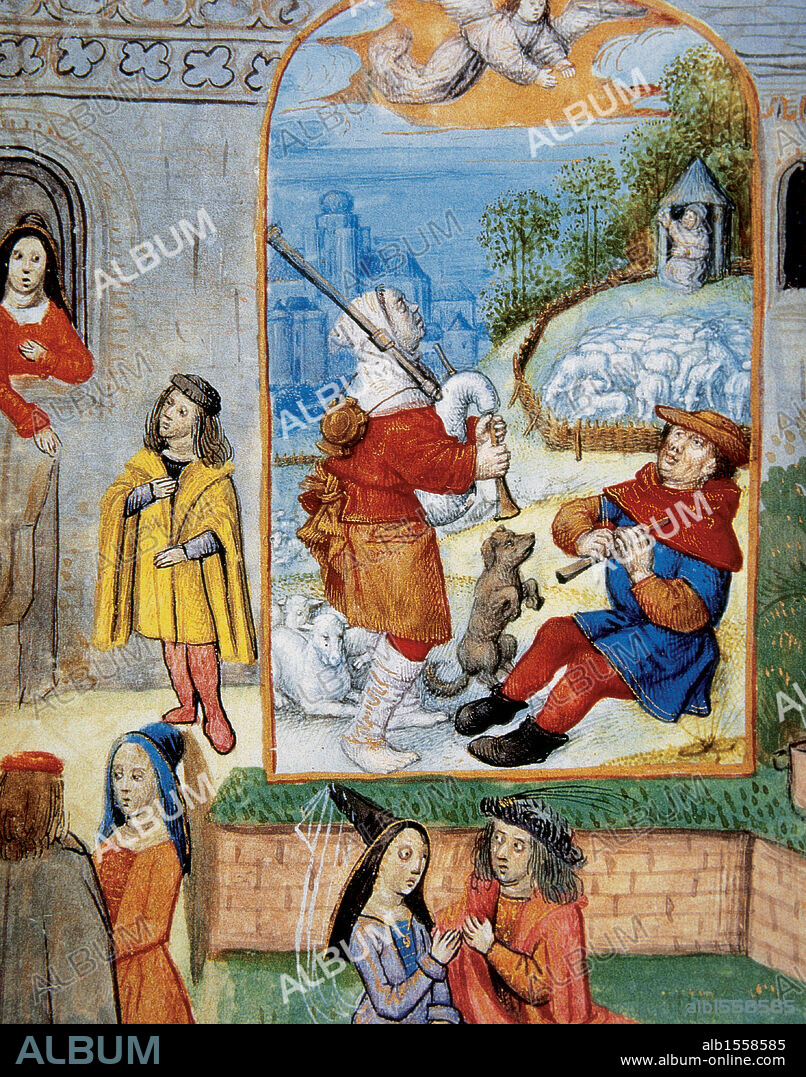 Sociedad medieval. Miniatura del siglo XV en la que se representa la vida de los aldeanos. Museo Condé. Castillo de Chantilly. Francia.