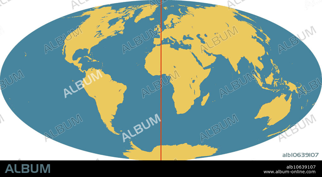 Outline of world map, showing the continents, oceans and prime meridian (in red). The prime meridian (also known as the Greenwich meridian) exactly marks the position of 0 degrees longitude. It is from this that the longitude of all points on the surface of the Earth are measured. This was agreed by an international convention in 1884. The meridian passes through the original site of the Greenwich observatory.