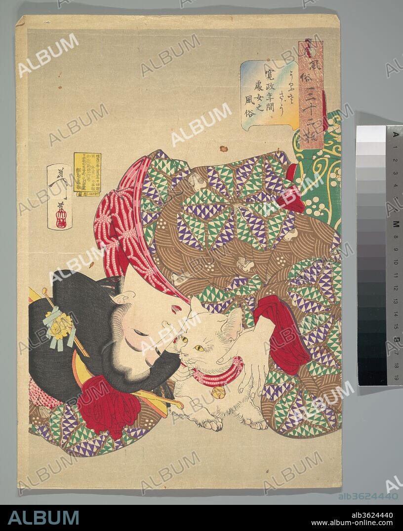 Teasing the Cat. Artist: Tsukioka Yoshitoshi (Japanese, 1839-1892). Culture: Japan. Dimensions: 14 9/16 x 10 in. (37 x 25.4 cm). Date: 1888.