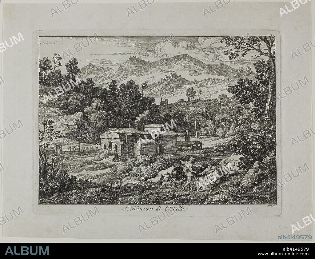 Monastery of San Francesco in the Sabine Mountains. Joseph Anton Koch; German, 1768-1839. Date: 1810. Dimensions: 151 x 213 mm (image); 165 x 222 mm (plate); 210 x 276 mm (sheet). Etching on paper. Origin: Germany.