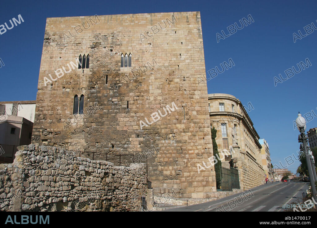 Roman Art. Roman Praetorium, also known as the Torreon de Pilatos or Augustus Palace. It is not in fact a palace but one of the towers bounding the Forum. The tower now houses a Museum on the history of the town.  Tarragona city. Catalonia. Spain. Europe.