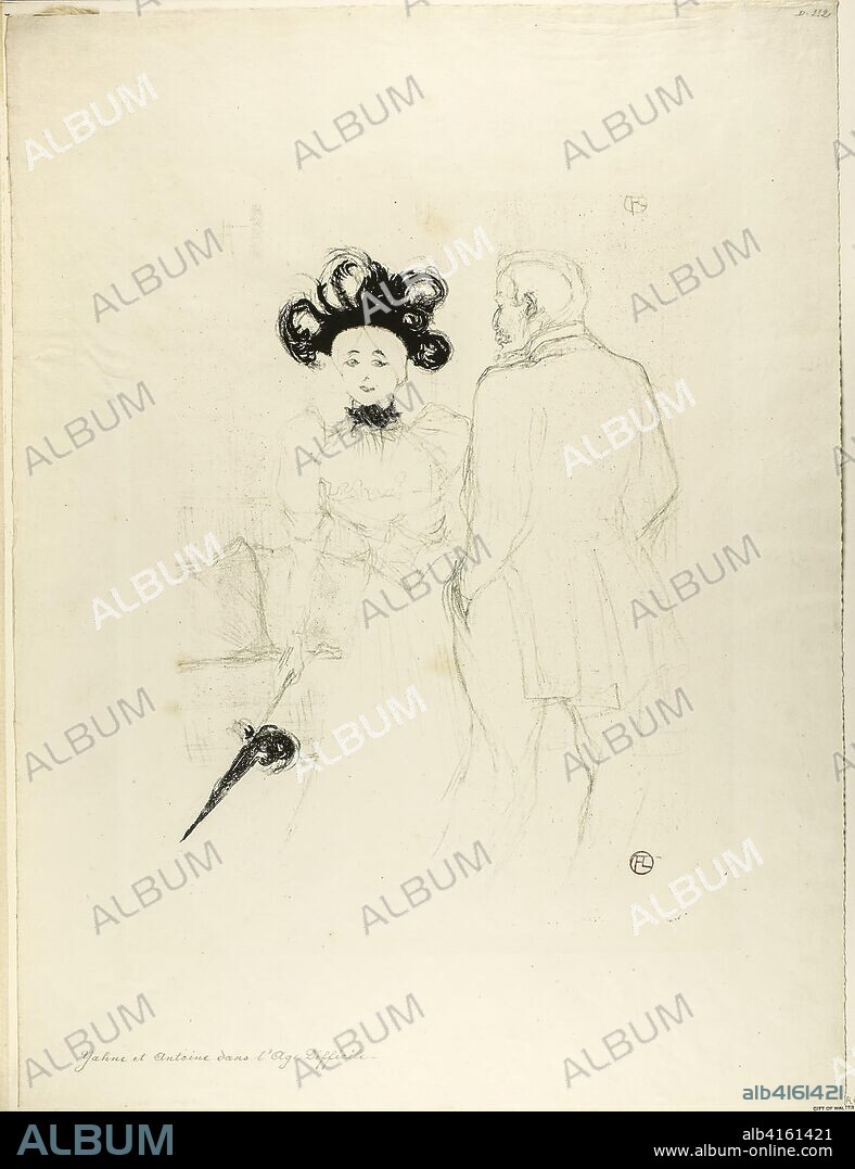 Yahne and Antoine, in L'Age Difficile. Henri de Toulouse-Lautrec; French, 1864-1901. Date: 1895. Dimensions: 366 × 278 mm (image); 551 × 415 mm (sheet). Color lithograph on ivory wove paper. Origin: France.