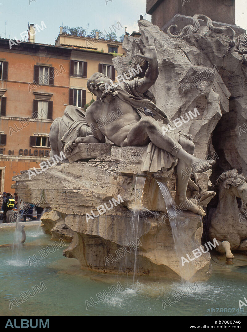 GIAN LORENZO BERNINI (1598-1680). PLAZA NAVONA-FUENTE DE LOS 4 RIOS-1651-DET ESCULTURA.