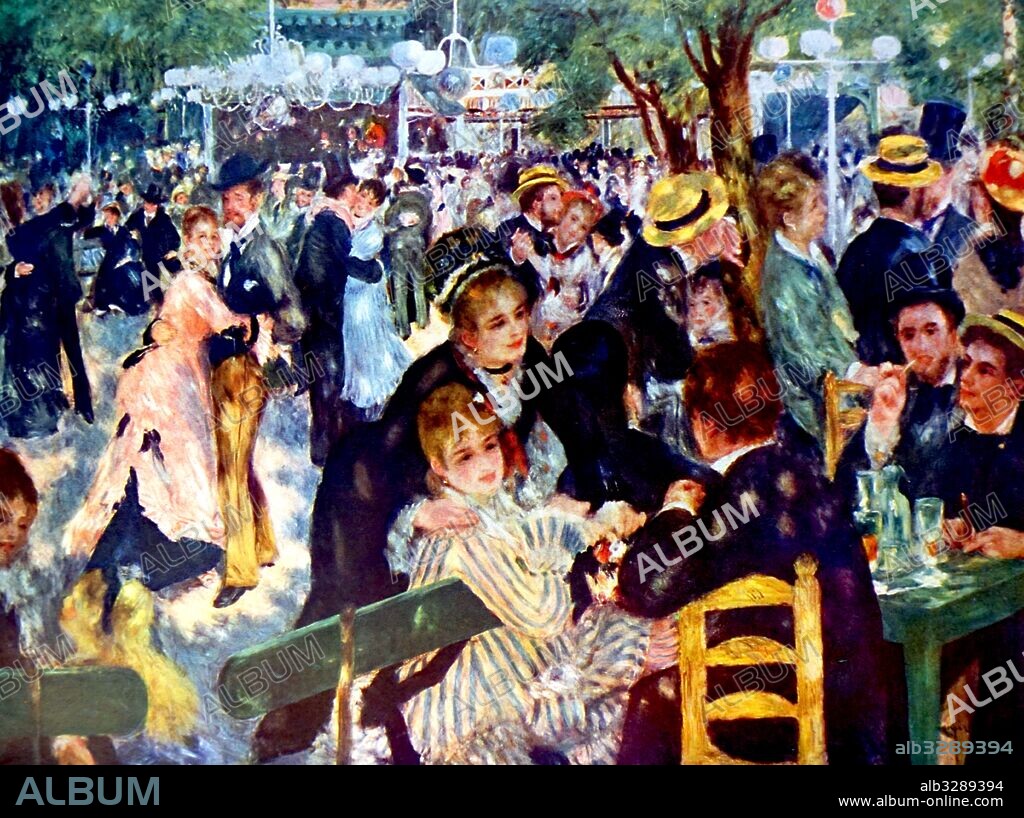 Painting titled 'Bal du Moulin de la Galette' by Pierre-Auguste Renoir (1841-1919) a French artist. Dated 19th Century.