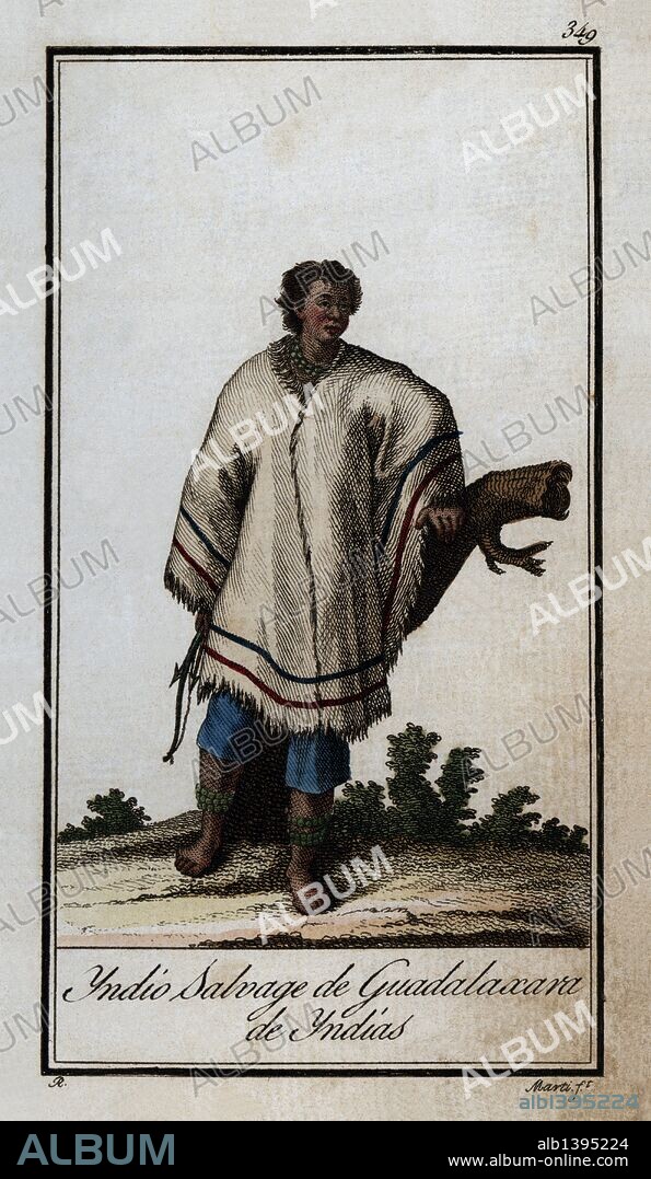 Indio salvaje de Guadalajara de Indias en Méjico. Grabado en color de 1805.
