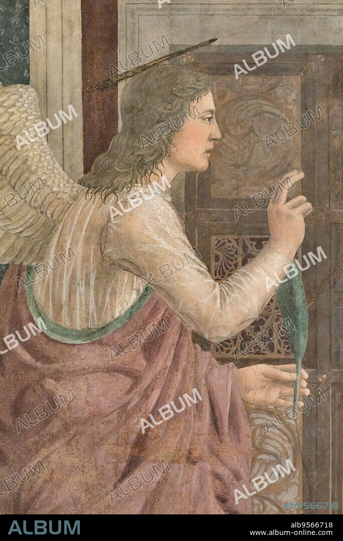 The Annunciation, detail of "The Stories of the True Cross, fresco by Piero della Francesca (1452-1466). Detail of the announcing angel.