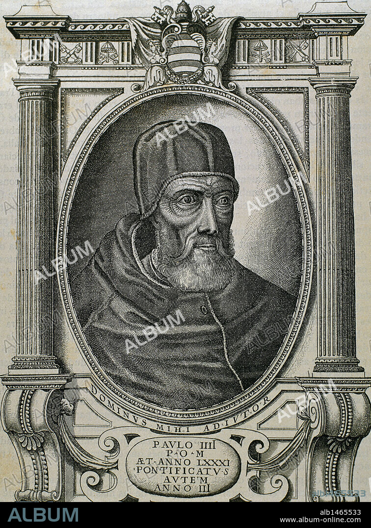 PAULO IV (Capriglio,1476-Roma,1559). Papa italiano (1555-1559), de nombre Giovanni Pietro Carafa. Contrario a los Habsburgo y a su poder, mantuvo en suspenso la celebración del Concilio Tridentino y se enfrentó a España, que llegó a invadir los Estados de la Iglesia en 1556. Copia de un facsímil de un grabado en cobre N. Beatrizet.