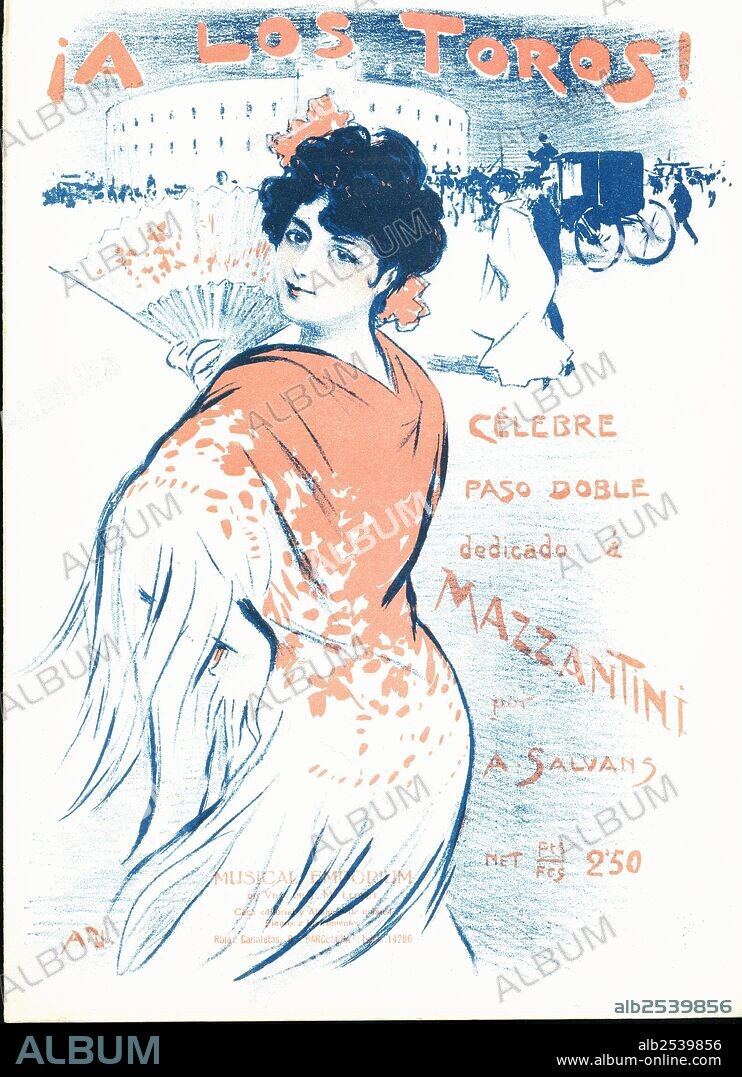 Partitura del pasodoble dedicado al diestro Luis Mazzantini, ¡A los toros!, por el maestro A. Salvans. Dibujo de Antonio Utrillo. Años 1905 ????????????.