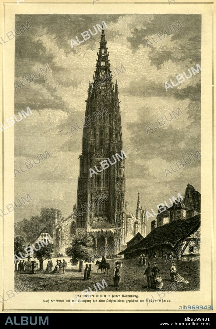 Europa, Deutschland, Baden-Wurttemberg, Ulm, Ulmer Munster, gezeichnet von Robert Assmus, Holzstich , 1880er Jahre / Europe, Germany, Baden-Wurttemberg, Ulm, Ulm minster, drawing by Robert Assmus, wood engraving, around 1880th.