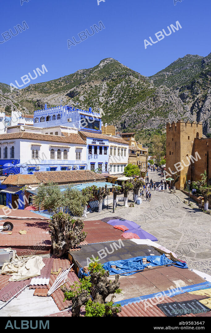 citadel and Plaza Uta el Hamman, Chauen, morocco, africa.