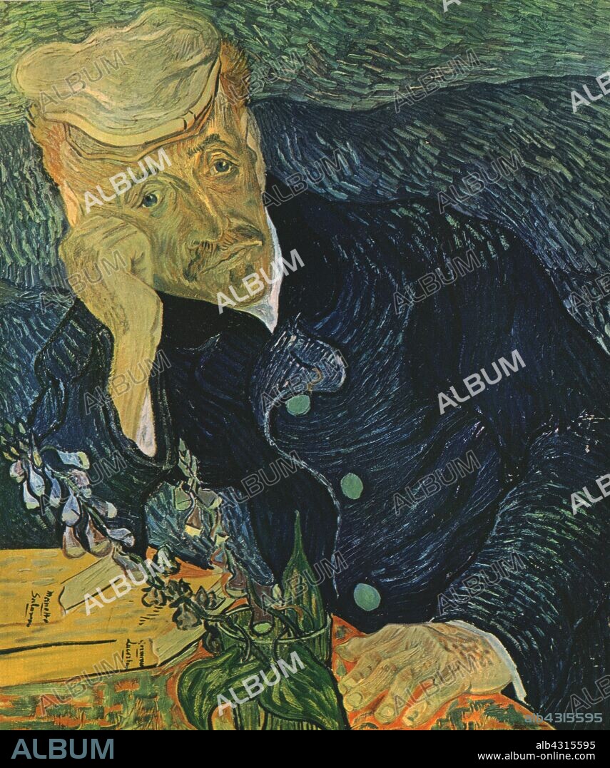 'Portrait of Dr Paul Gachet', June 1890, (1947). Paul-Ferdinand Gachet (1828-1909) treated the painter, Vincent van Gogh, towards the end of his life. Gachet, an amateur painter himself, was a great supporter of artists and of the Impressionist movement. Painting in a private collection. From "Vincent Van Gogh", by Ludwig Goldscheider and Wilhelm Uhde. [Phaidon Press Ltd, Oxford and London, 1947].