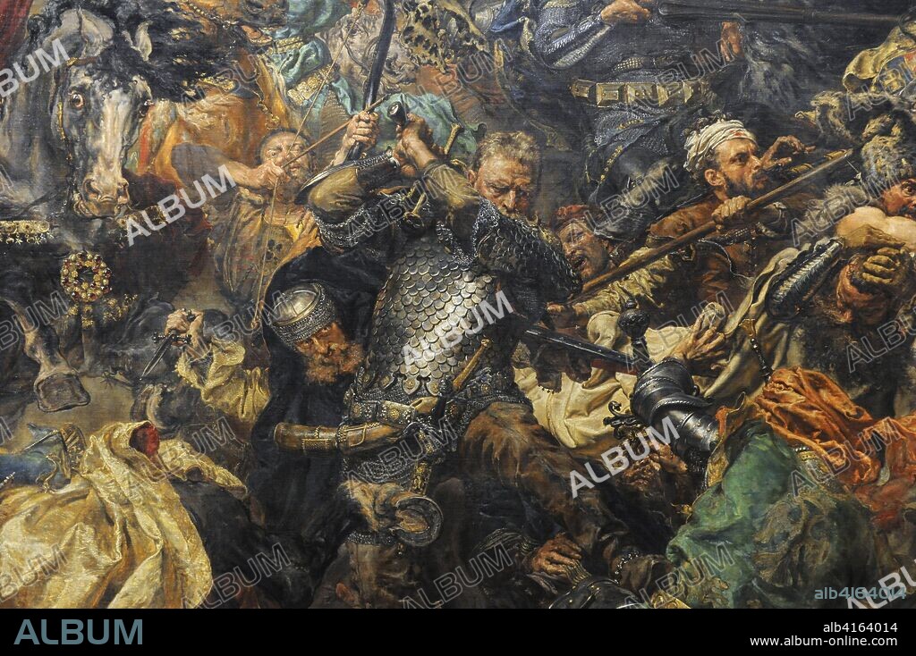 Polish-Lithuanian-Teutonic War (1409-1411). Conflict between Kingdom of Poland and Grand Duchy of Lithuania against the Teutonic Knights. Painting depicting the Battle of Grunwald (Tannenberg) (15 July, 1410), 1878, by Jan Matejko (1838-1893). Detail. National Museum. Warsaw. Poland.