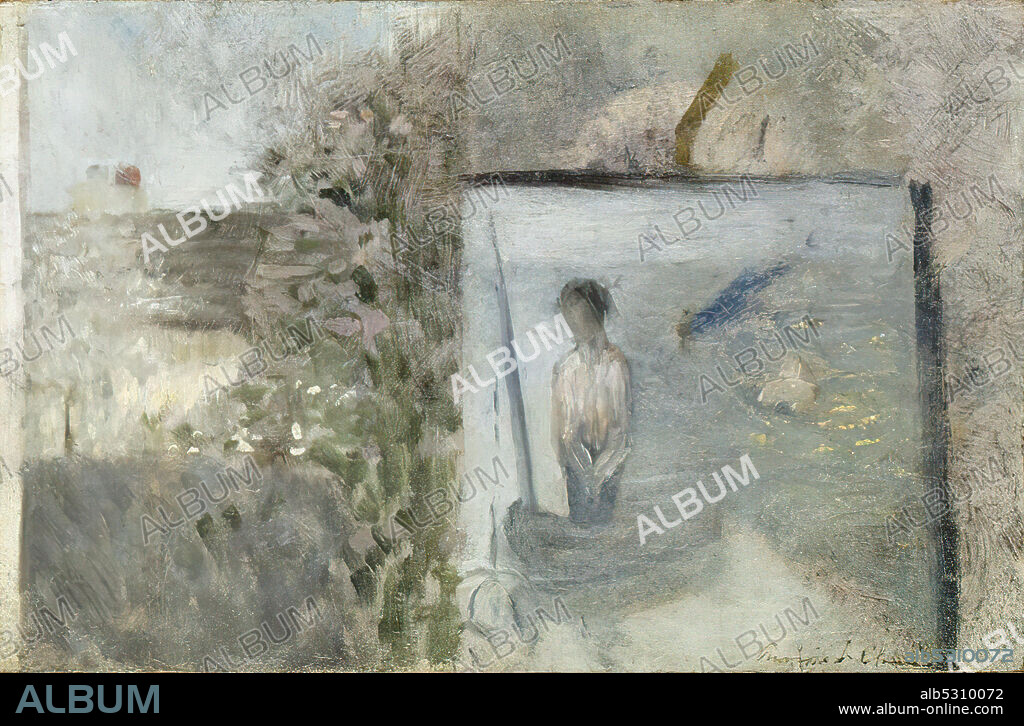 Georges Seurat, Paysage avec "Le Pauvre Pcheur" de Puvis de Chavannes, c. 1881.