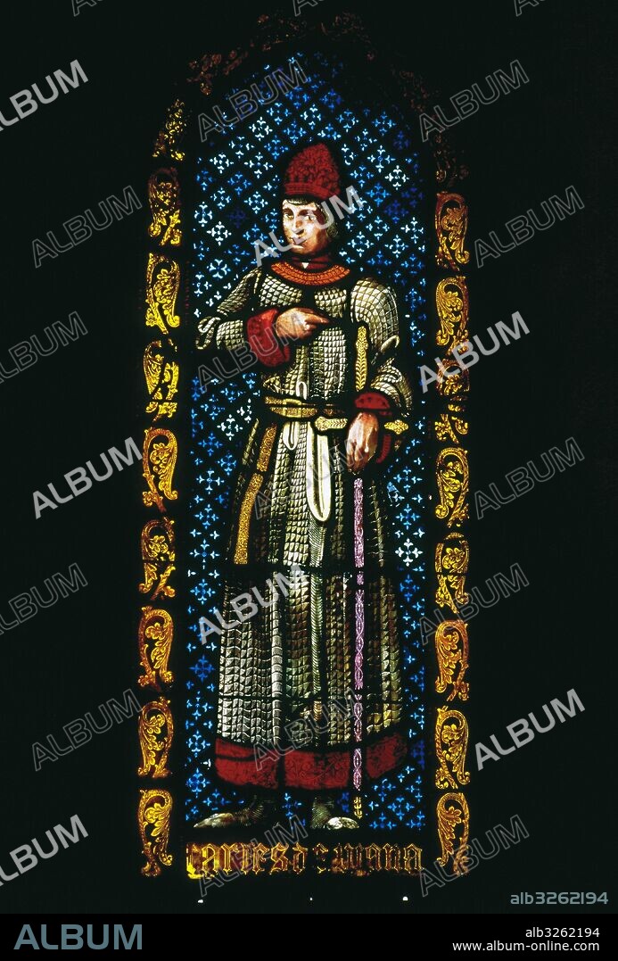 Charles, Prince of Viana (1421-1461) or Charles IV of Navarre. Stained glass. Royal Chapel or Church of St. Agueda. Barcelona, Spain.