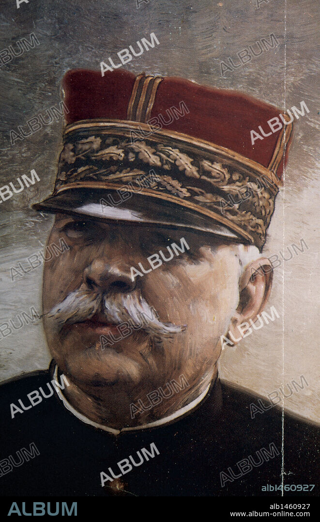 JOFFRE, Joseph (Rivesaltes, 1852-París, 1931). Militar francés. Durante la Primera Guerra Mundial dirigió las tropas francesas del N y NE y en 1914 tras la victoria de Marne, asumió el mando supremo de todo el ejército hasta 1916, año en que fue sustituido por el general Nivelle. Grabado de inicios del s. XX.