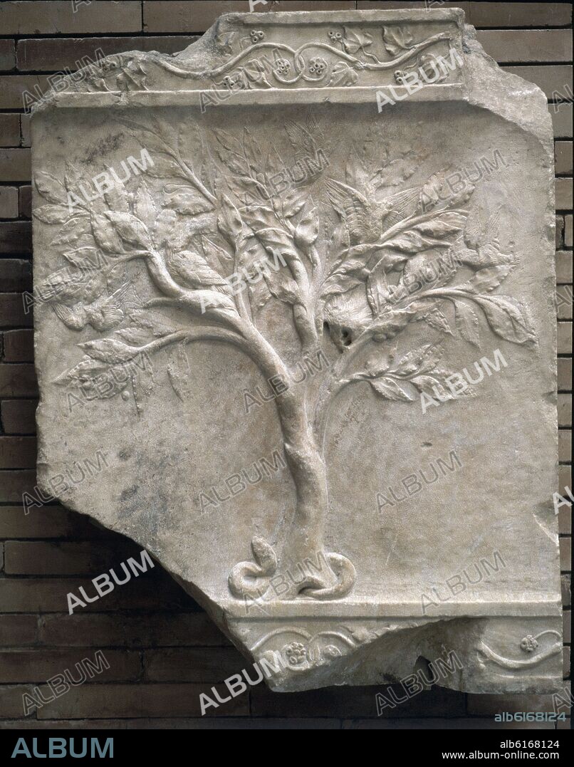 FRISO DECORADO CON UN ARBOL - RELIEVE ROMANO - SIGLO I - MARMOL.