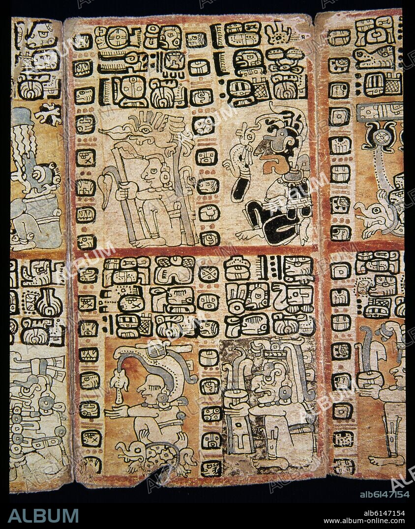 FACSIMIL - PAGINA DE CODICE TRO-CORTESIANO O DE MADRID - CODICE MAYA HECHO ENTRE EL SIGLO XIII Y XV - DIOSES Y HOMBRES.