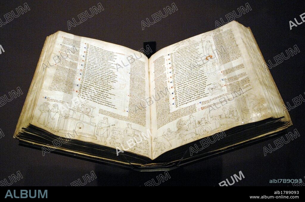DANTE ALIGHIERI (Florencia, 1265-Rávena, 1321). Poeta italiano. LA DIVINA COMEDIA (1307-1321). Poema escrito en toscano. Comprende 100 cantos de 130 a 140 versos aproximadamente y se divide en tres partes: el Infierno, el Purgatorio y el Paraiso. Obra maestra de la literatura italiana y Universal. LA DIVINA COMEDIA CON COMENTARIOS DE JACOPO DELLA LANA Y GLOSAS MARGINALES. Inicios del s. XV. Parchemin. Italia del Norte. Exposición Babilonia. Museo del Louvre. París. Francia.