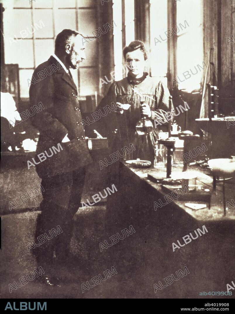 Pierre and Marie Curie in their Laboratory, pub. 1898 (photograph). Pierre Curie (1859-1906); Marie Curie (1867-1934); discovered Radium in 1898;.