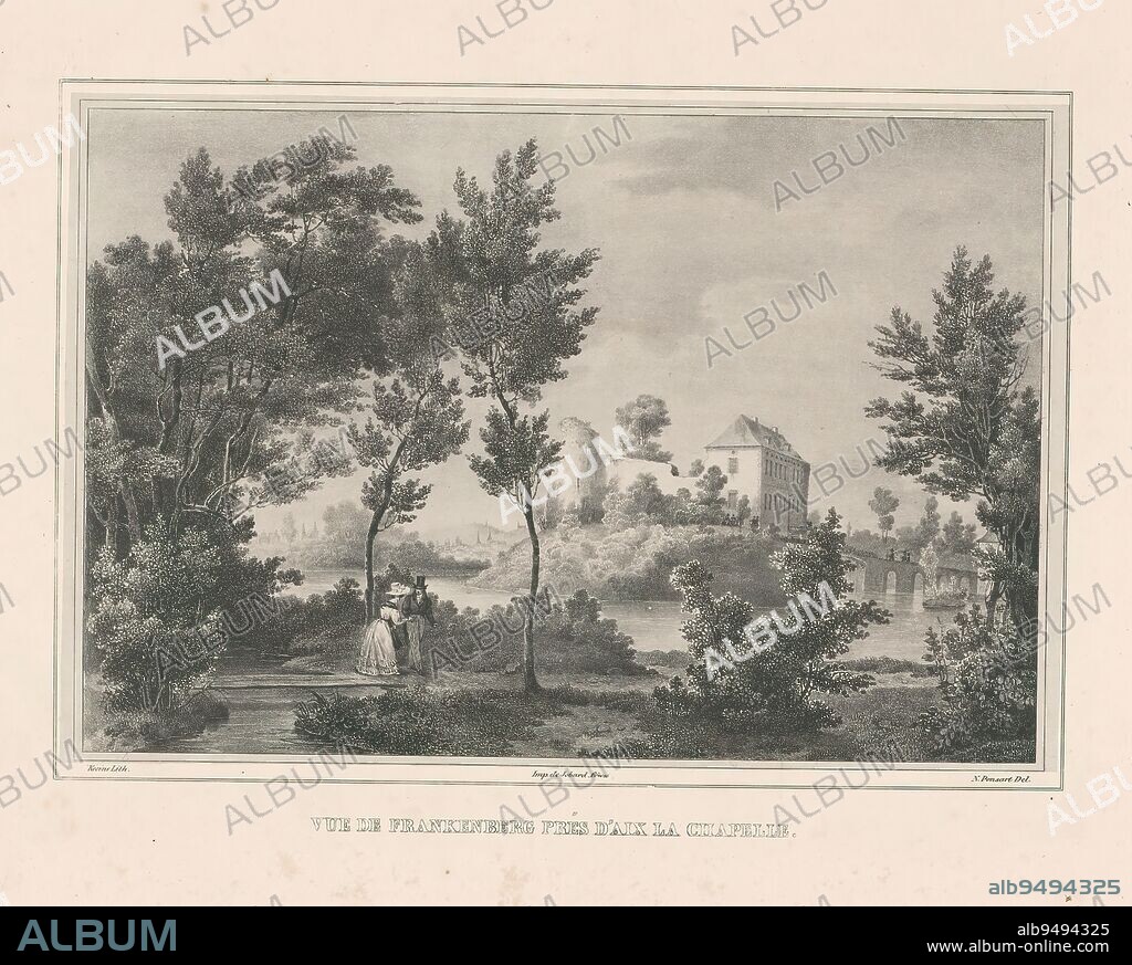 View of Frankenberg Castle, near Aachen, Vue de Frankenberg prés d'Aix la Chapelle (title on object), print maker: Hilaire Antoine Kreins, (mentioned on object), after drawing by: Jean Nicolas Ponsart, (mentioned on object), printer: Jobard frères, (mentioned on object), 1829, paper, height 480 mm × width 619 mm.