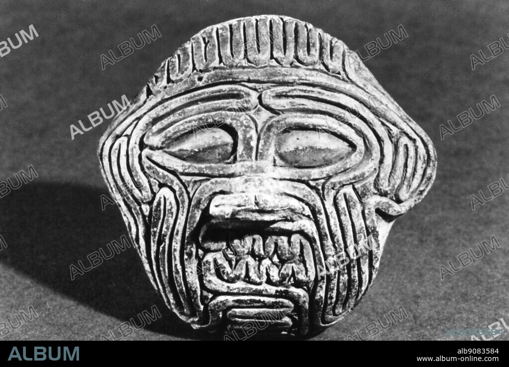 The demon Humbaba ( or Huwawa ) - god of intenstines - Humbaba semi-legendary king of Uruk ( or Erech ). - Humbaba guards the cedars of the sacred forest - . Gilgamesh killed Humbaba by cutting off his head - . Huwawa in the Old Babylonian and Hittite versions, Humbaba in the Assyrian version.. ©TopFoto.