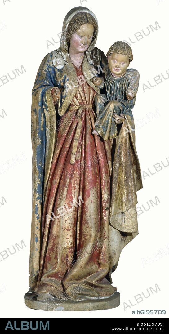 LORENZO MERCADANTE DE BRETAÑA. VIRGEN CON NIÑO -  HACIA 1460 - TERRACOTA - GOTICO ESPAÑOL -.