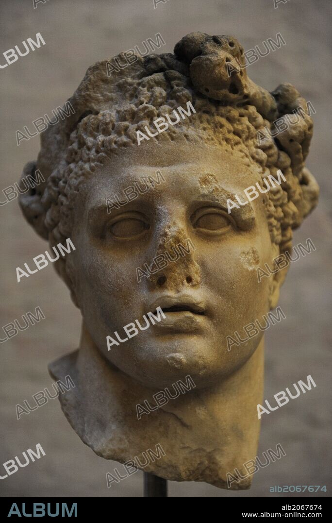 ARTE GRIEGO. Cabeza de una estatua de Hércules (Heracles). Escultura romana de un original griego del siglo II a. C. Glyptothek. Munich. Alemania. Europa.