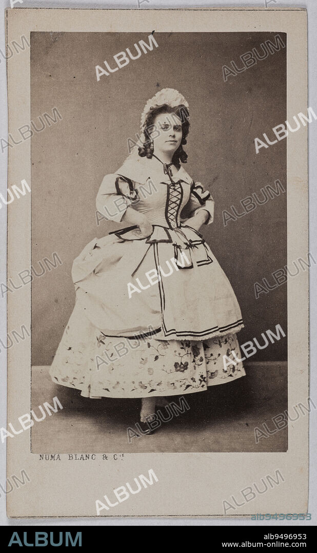 Portrait of Célestine Galli-Marié (née Marié, épouse Galli), (1840-1905), opera singer, Numa Blanc & Cie, Photographer, Between 1860 and 1890, 2nd half of the 19th century, Graphic Arts, Photography, Albumen print, Height: 8.4 cm, Width: 5.2 cm.