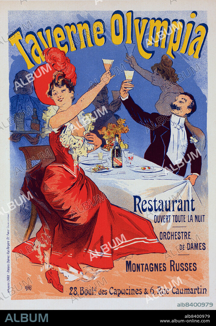 JULES CHéRET. Affiche pour la "Taverne Olympia"., c1900. [Publisher: Imprimerie Chaix; Place: Paris].