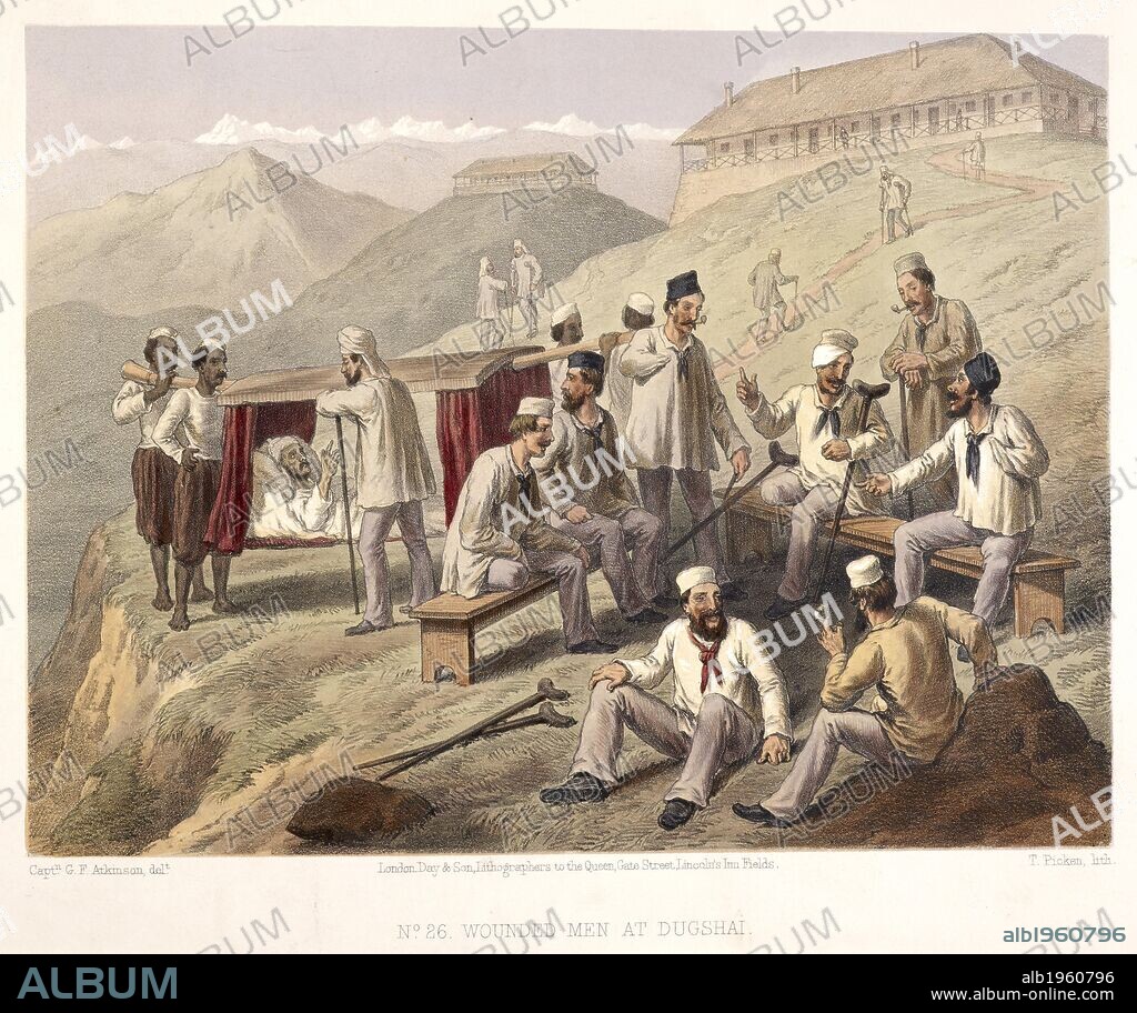 GEORGE FRANKLIN ATKINSON and GEORGE FRANCKLIN ATKINSON. Wounded men at Dugshai. The Campaign in India 1857 - 1858. Day & Son: London, 1859. Source: 1781.c.8, plate 26.