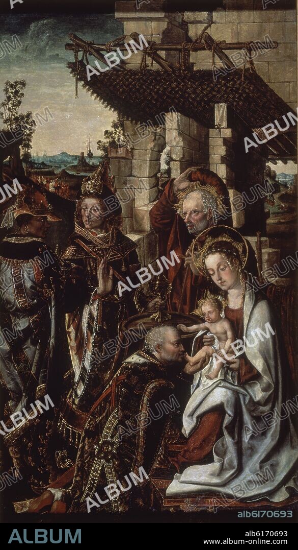 FRANCISCO DE OSONA EL JOVEN (1465-1514). LA ADORACION DE LOS REYES MAGOS - HACIA 1500 - OLEO/TABLA - 78 x 46 cm -  NP 2835 - RENACIMIENTO ESPAÑOL.