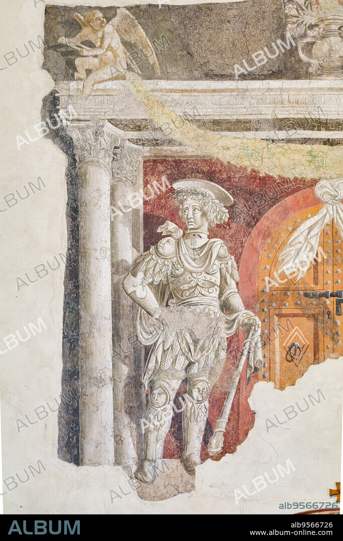 Holy knight guarding the Porta Clausa, fresco by Antonio da Anghiari?.. Arezzo, Basilica of St. Francis, Catenacci Chapel.