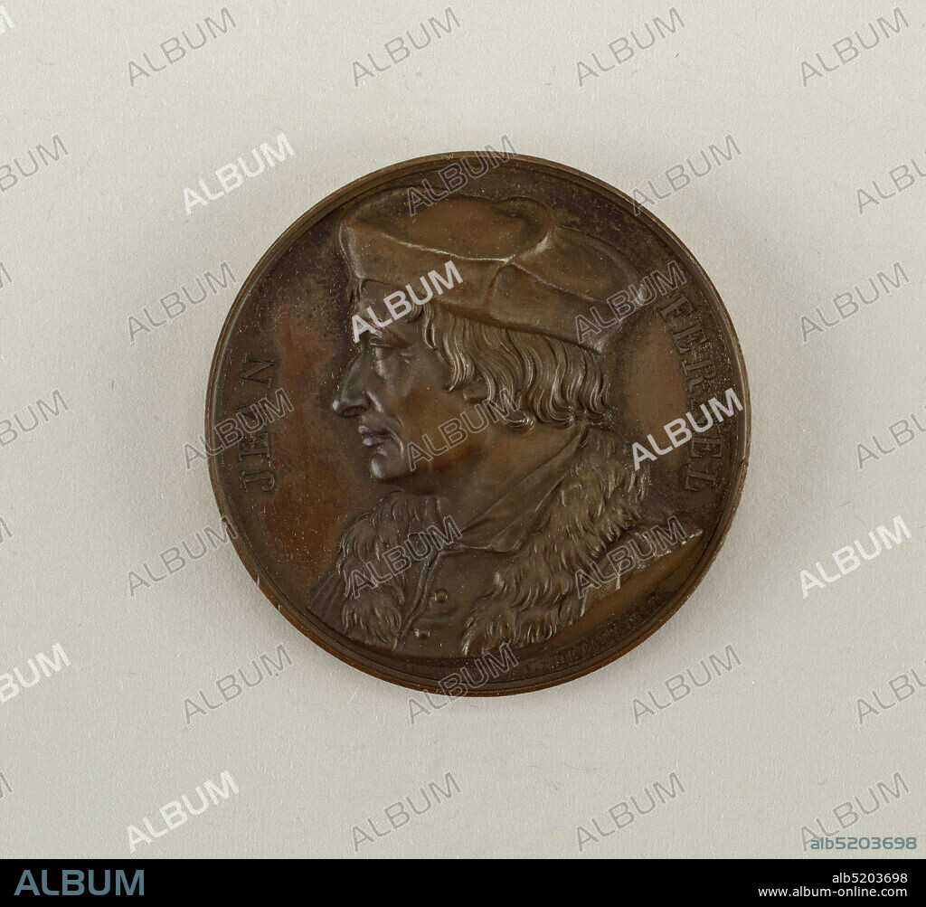 Galerie métallique des grands hommes français (Great Men of France), Alexis Joseph Depaulis, French, 1792 - 1867, Cast bronze, Bust of Jean François Fernel (1497 1558), to the left., France, 1822, metalwork, Decorative Arts, Medal, Medal.