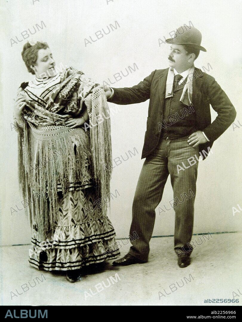 BRETON , TOMAS. COMPOSITOR ESPAÑOL. SALAMANCA 1850 - 1923. " LA VERBENA DE LA PALOMA ". ZARZUELA DE RICARDO VEGA, MUSICA DE TOMAS BRETON. REPRESENTADA EN MADRID EN ELE AÑO 1894. ACTORES , EMILIO MESEJO Y LUISA CAMPOS.
